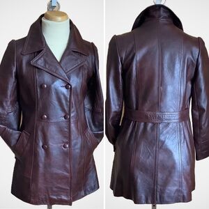 VINTAGE Burgundy Brown Leather Coat